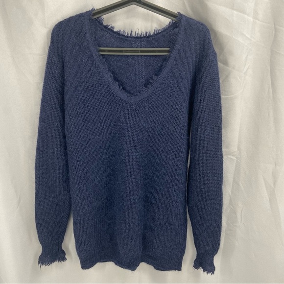 NWT Once Was Melbourne Blue Mohair Wool V- Neck Sweater Size Small - Picture 1 of 11